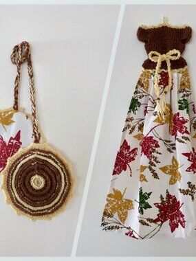 Handmade Fall Season Set Crochet Dish Towel And Pot Holder, Crochet Gift Set